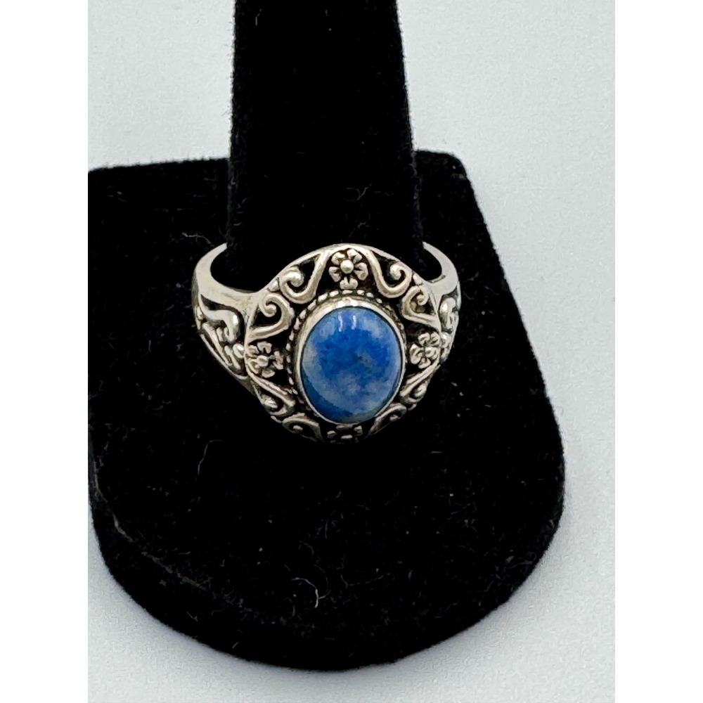Carolyn Pollack Lapis Sterling Silver Lazuli Filigree Statement Ring Size 10